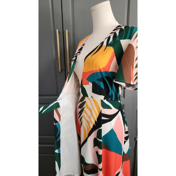 Anthropologie Hutch Size Small Kiera Flutter Sleeve Tropical Wrap Maxi Dress - Picture 5 of 6